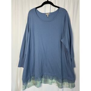 Logo by Lori Goldstein Cashmere Blend Tunic Womens 3XP Blue Ruffle Lace Sweater